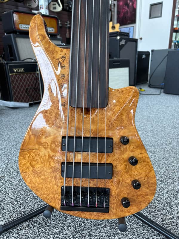 Roscoe SKB3006 Fretless Bass 2000s - Amber Burl image 1