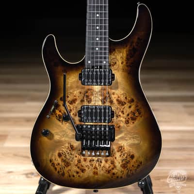 ESP E-II SN-II Left-Handed Burled Maple Top Guitar w/ Case – Nebula Black Burst image 2