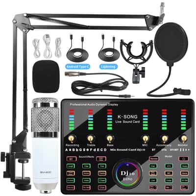 Sound Card Mobile Phone Bluetooth K Song Microphone Condenser Wireless Microphone Sound Card Dedicated Full Set image 2