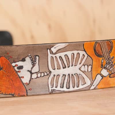 Leather Guitar Strap - Dancing Skeleton Guitar Strap by Moxie & Oliver image 1