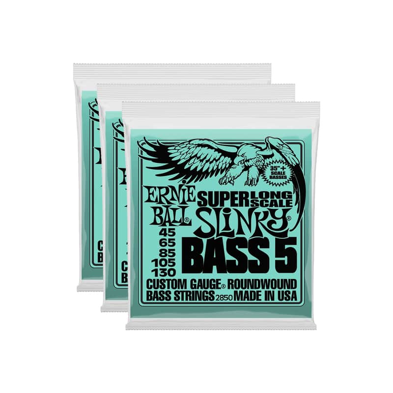 Ernie Ball Bass 5 Slinky Super Long Scale Electric Bass Strings 45-130 3 Pack Bundle image 1