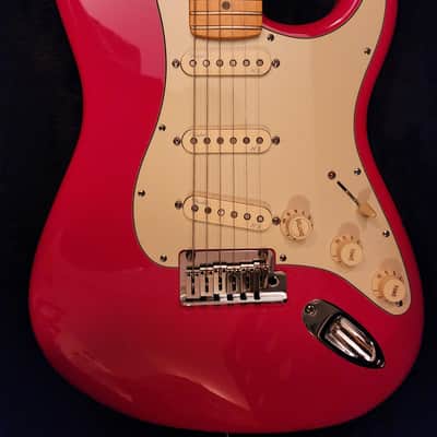 2013 Fender American Deluxe Strat with Maple V Neck Fiesta Red image 1