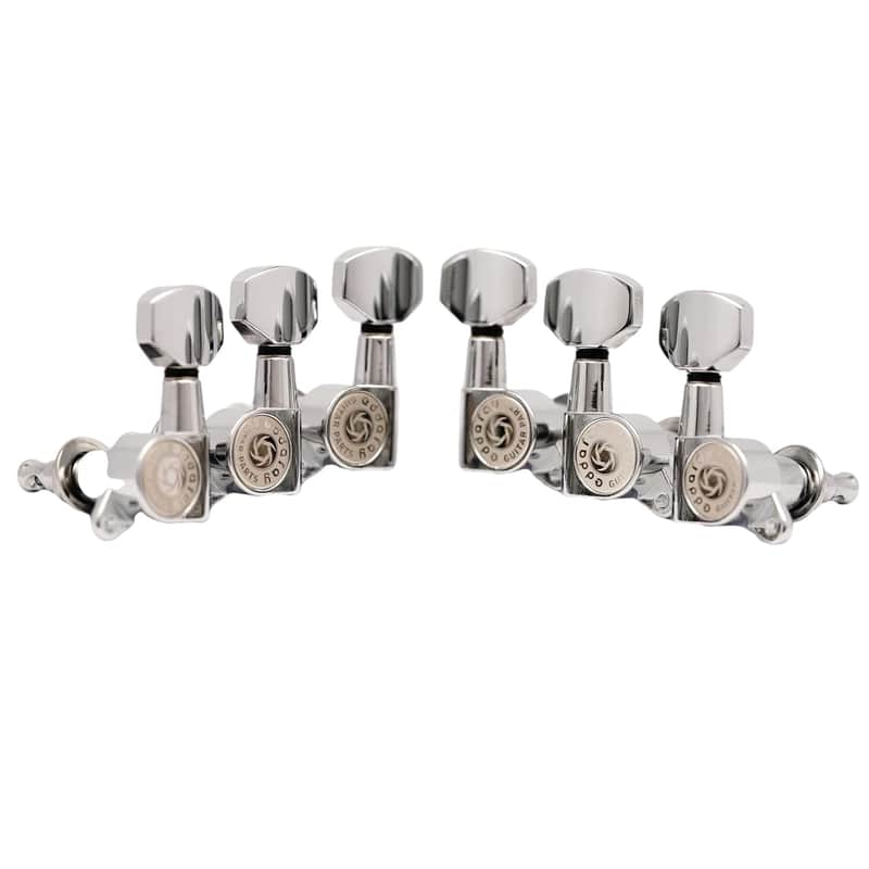 Guitar Machine Heads (3R + 3L) – 1:15 Gear Ratio Sealed Tuning Key Pegs Tuners Set With Hexagonal Shaped Knob Replacement, (E-1001, Chrome) image 1