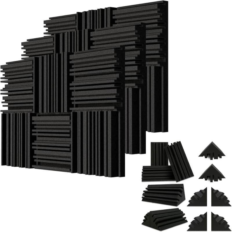 Acoustic Studio Absorption Foam Panel, 12 X 12 X 2 inches Pack of 18 & Interval Bass Traps - 4 X 4 X 12 Inches 12 Pcs image 1