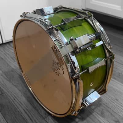Pork Pie 5.5 x 12-inch Maple Snare in Transparent Green Finish (2003) image 11