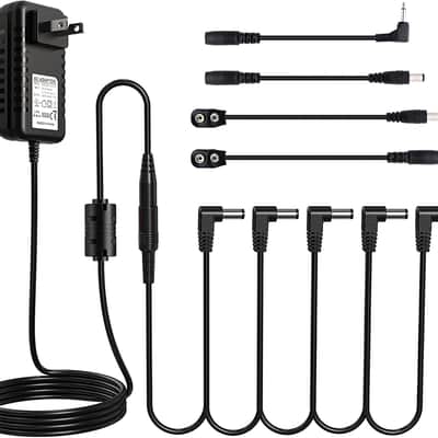 9V Pedal Power Supply Adapter with 5 Way Daisy Chain Cables Fit for 9V DC 1A (1000mA) Negative Tip Guitar Effect Pedal image 1