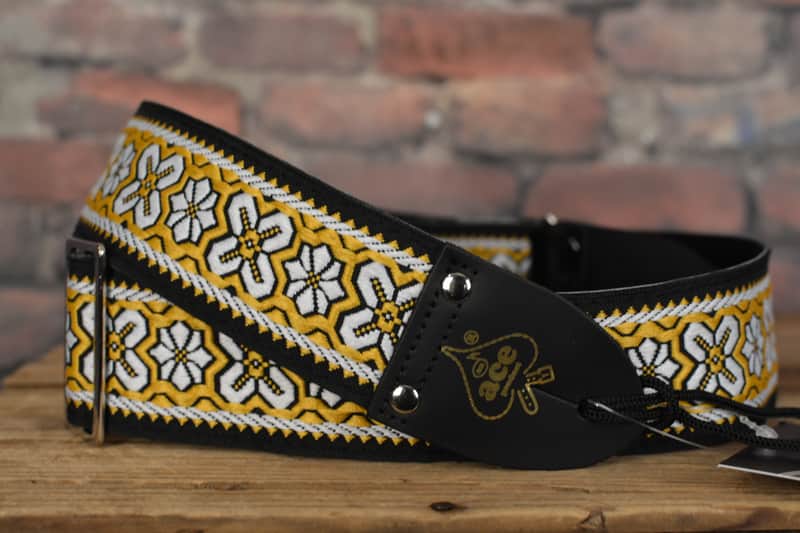 D'Andrea Ace ACE-2 Reissue Gold/ White Greenwich Jacquard Weave Guitar Strap w/ Free Shipping image 1