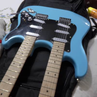 Custom Doubleneck Strat style 6/12 string Excellent 2020 - Blue image 4
