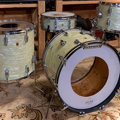 Ludwig White Marine Pearl 1960's -4 Piece Drum Set  W/ Jazz Festival SD image 1