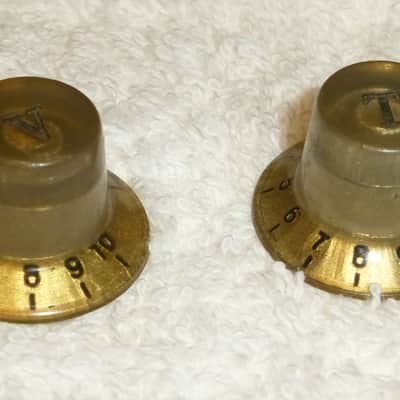 Original Vintage 1960s 1970s Gold Volume and Tone Knobs Matching Set of 2 for Univox Guyatone Teisco  Conrad Kawai Etc. Guitars Made in Japan Excellent image 4