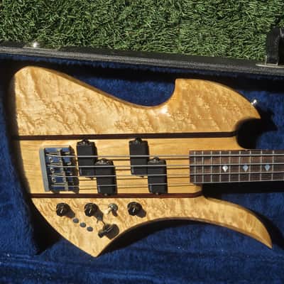 Circa 1980 BC Rich Mockingbird Longhorn Bass USA Natural Birdseye Maple image 1