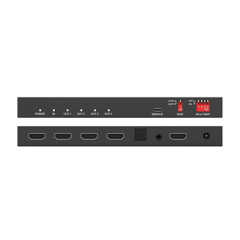 DVDO 1x4 4K HDMI 2.0 18Gbps Splitter with Scaler & Audio Extract, Black image 1