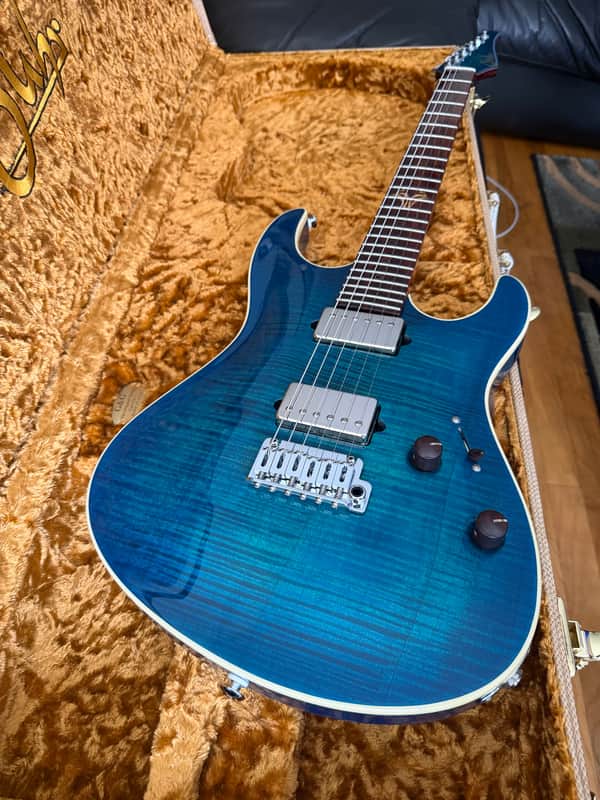Suhr  Modern Carve Top 2014 Reload Collection Flamed Blue Aqua Cocobolo Neck **Stunning!**