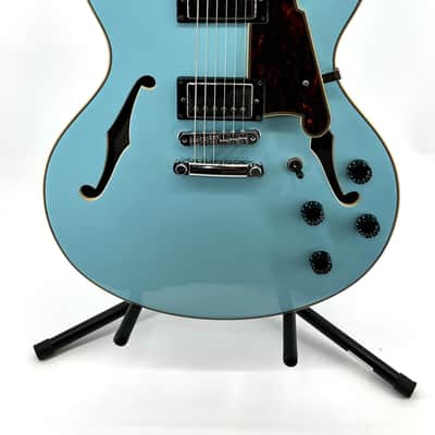 D'Angelico Premier DC Semi-Hollow with Stop-Bar Tailpiece 2021 - Sky Blue with D'Angelico Gig Bag image 1