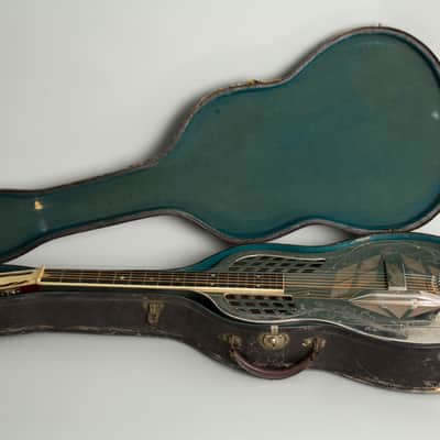 National Style 4 Tricone Squareneck Resophonic Guitar (1932), ser. #2601, original black hard shell case. image 10