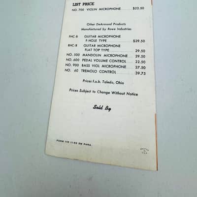 Rowe DeArmond Violin Microphone Mini-Brochure – Original Foldout Mid-'50s image 2