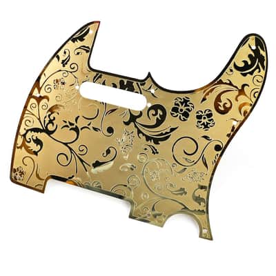 Stainless Steel Pickguard Scratch Plate 8 Holes SS Single-Coil Pickups Metal Engraving Electric Guitar Pickguard Compatible with USA/Mexican Telecaster Tele Modern Style Guitar Parts(Gold) image 2