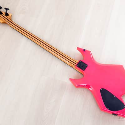 1988 BC Rich Warlock Bass NJ Series II Vintage Double P Fluorescent Pink, Japan image 13