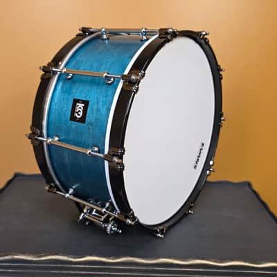 Kings Custom Drums 14x7" Maple Turquoise Snare w/ Wood Hoops image 5