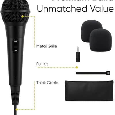 Wired Dynamic Microphone - Vocal Mic with 15ft Cable and 1/4-Inch to 3.5mm Adapter, Cardioid Karaoke Microphone for Singing, DJ, PA System, Podcasting, Public Speaking Microfono image 2