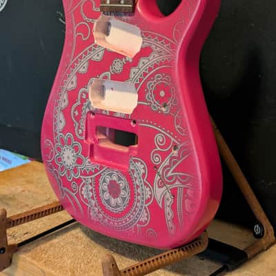 Hamer USA Diablo Electric Guitar Body Neck Project 1992 Pro Pink Paisley Metallic Refin image 4