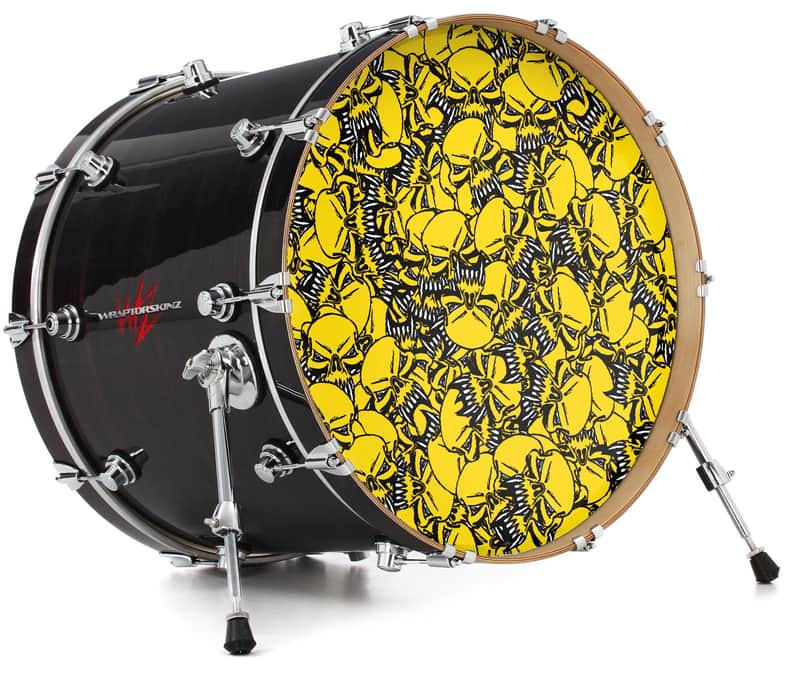 Decal Skin FITS 22" Bass Kick Drum Scattered Skulls Yellow HEAD NOT INCLUDED image 1