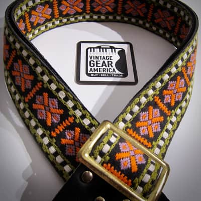 ACE Unbranded Hippie Guitar Strap Genuine Vintage Part Circa-1960s-Black with White, Green, Orange & Pink image 3
