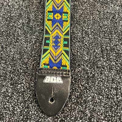 Ace Vintage 1970's Guitar Strap 1970’s - Green , Yellow , Blue made in the USA image 1