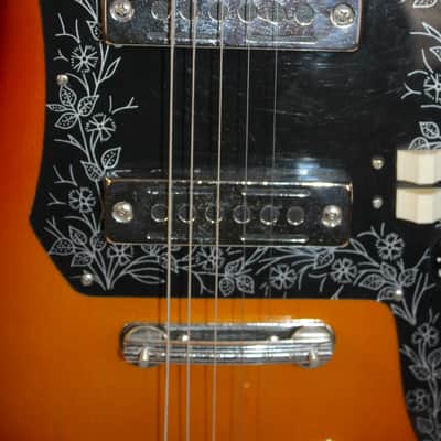 Vintage 1960's TEISCO Del-Ray ET-200 Tulip Sunburst Electric Guitar With Gig Bag image 3