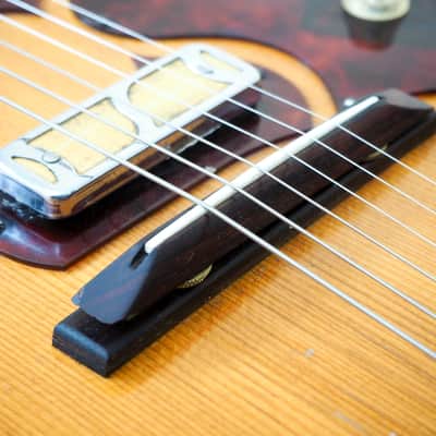 1959 Harmony Stratotone Jupiter H49 Vintage Electric Guitar, DeArmond Gold Foils w/ Tweed Case image 9