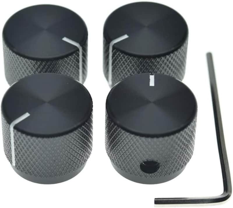 4-Pack 20mm Diam. Set Screw Style Aluminium Potentiometer Knobs 1/4" Universal Pot Control Knobs with Indicator for Guitar/Bass/AMP Amplifier Black with Indicator Line