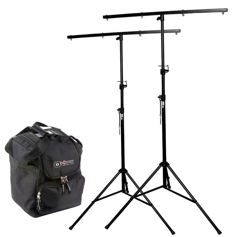 ProX Portable DJ 9FT T-Bar Lighting Stands w Square Bars Pair & Accessories Case image 1