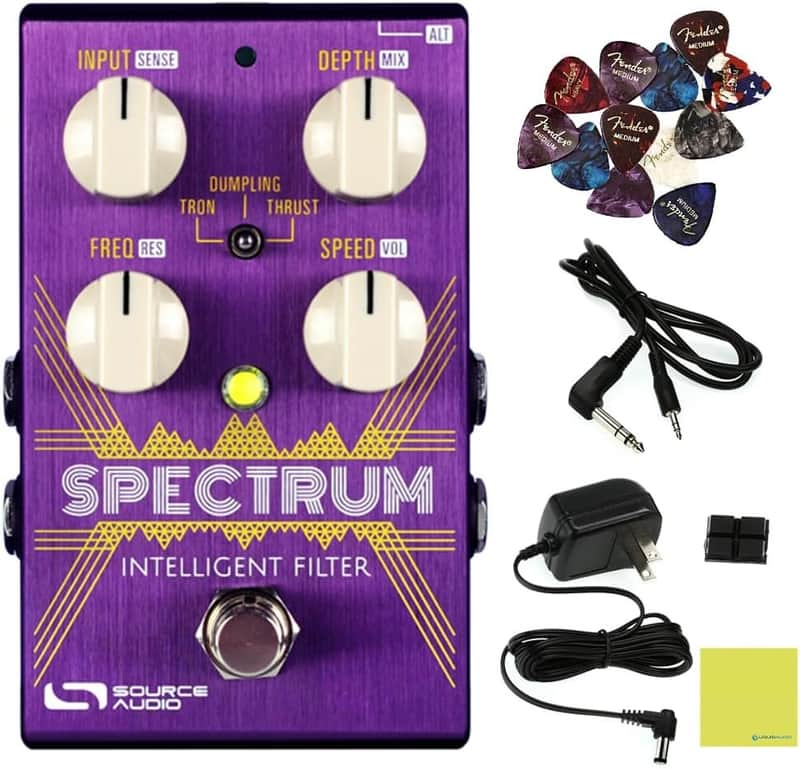 Source Audio SA248 Spectrum Intelligent Filter Pedal Bundle w/Instrument Cable, Power Supply, 12x Fender Picks and Liquid Audio Polishing Cloth image 1