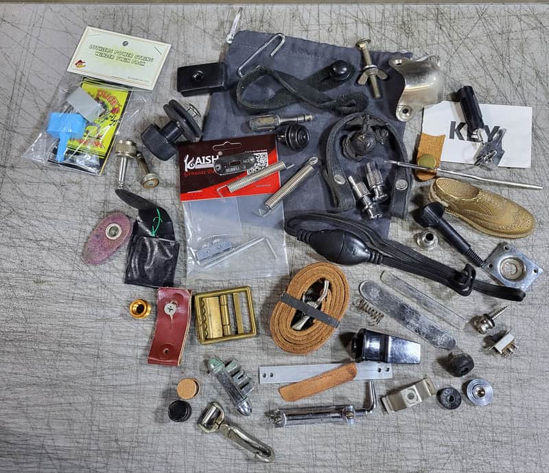 Vintage Pile of  Switch Surrounds Strap Parts String Winders Harness Misc Guitar Junk Parts Luthier image 1