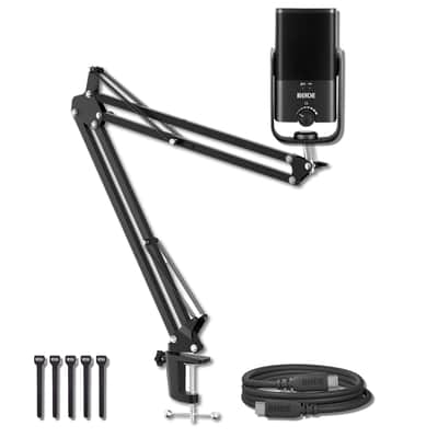 Rode NT-USB Mini Studio-Quality USB Condenser Microphone with StreamEye BOOMARM1 Desktop Boom Arm, Rode SC27 6.6-Foot SuperSpeed USB-C Cable, and 5-Pack Cable Ties image 1