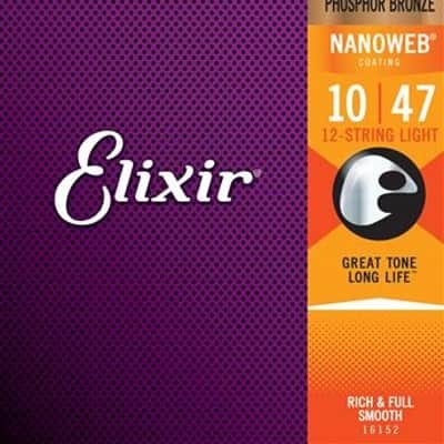Elixir Nanoweb Phosphor Bronze 12-String Acoustic Guitar Strings, 10-47 Light image 1