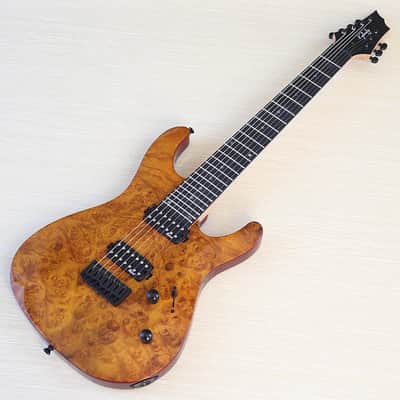 Burl Wood Top Custom 7 String HH Electric Guitar, Maple Neck, Okoume Body image 2