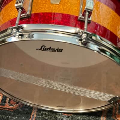 Ludwig 6.5” x 14” Classic Maple Snare Drum - Tri-Band Red & Gold Sparkle image 4