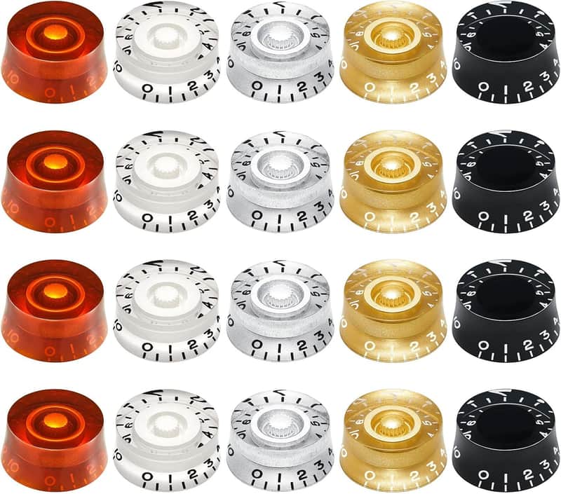 20 Pieces Electric Guitar Knobs Top Hat Volume Tone Control Knobs Turning Guitar Knobs Speed Control Knob Vintage Pedal Control Knobs for Guitar Bass Instrument Parts Replacement, 5 Colors image 1