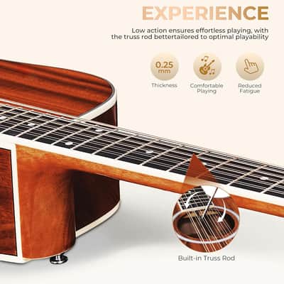 12 String Guitar Acoustic Electric, Upgraded Guitar 12 Strings Bundle for Beginner Intermediate Adults Teens, Guitarra de 12 Cuerdas, Sapele Body Bone Nut, Brown Glossy image 2