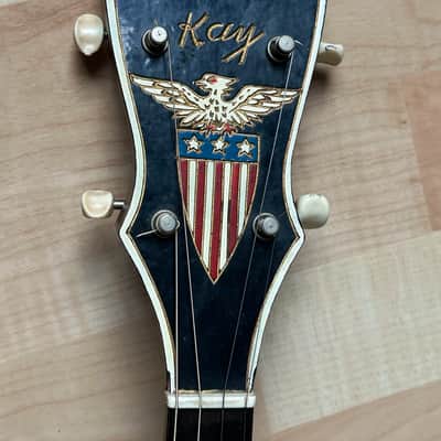 1940's U.S. Kay 4-string Tenor Banjo Patriotic WW2 + Original Case image 12