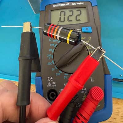 Gibson Les Paul 50s style wiring harness with new Bumblebee 0.022uF paper in oil capacitors and split long shaft pots image 5