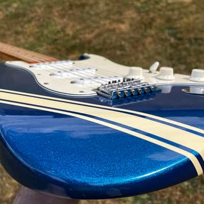 ULTRA RARE 1978 Greco ORDER MADE (Racing Stripe + Blue Metallic Sparkle) SE-600 Super Sounds S-Style ... CUSTOM SHOP Maxon "EXCEL" (1962-1964 Pre-CBS REPLICA Single Coil CLONE pickups) + GIGBAG image 4