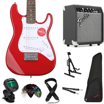 Squier Mini Strat Electric Guitar with Fender Frontman 10 Amp Essentials Bundle - Dakota Red image 2