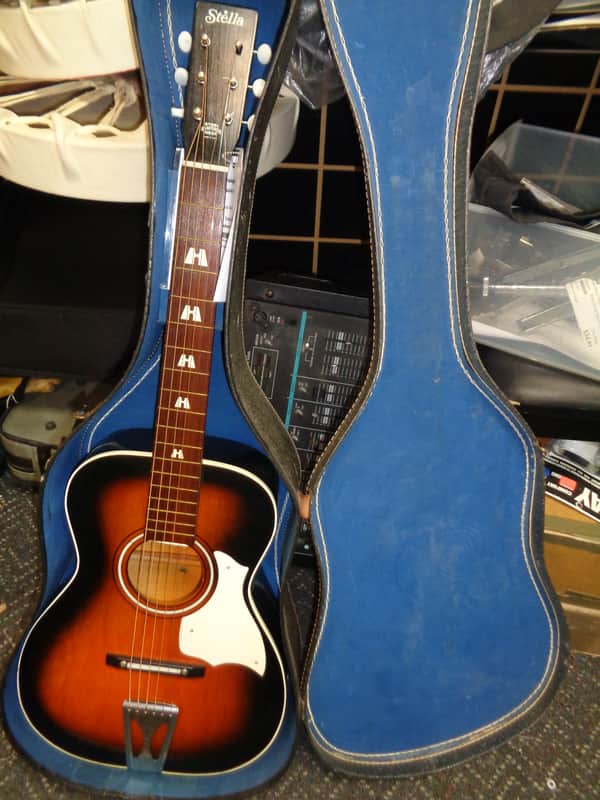 vintage Harmony Stella H+-6130 acoustic guitar with chipboard case image 1