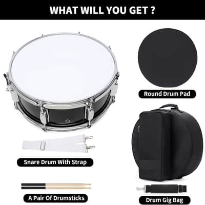 Snare Drum Kit, 14" x 5.5" Marching Snare Drum + Storage Padded Bag + Silent Mute Pad + Pair Of 5A Drumsticks + Drums Key, Portable Drums Hardware Set for Adults Kids Student Beginners (Black) image 4