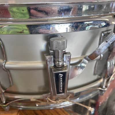 Ludwig No. 404 Acrolite 5x14" 8-Lug Aluminum Snare Drum with Pointed Blue/Olive Badge 1969 - 1979 - Matte Aluminum image 3