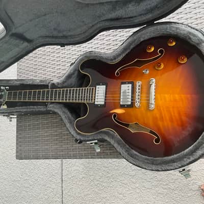 Eastman T186MX semi hollow sunburst with case solid maple top solid mahogany b&s image 1
