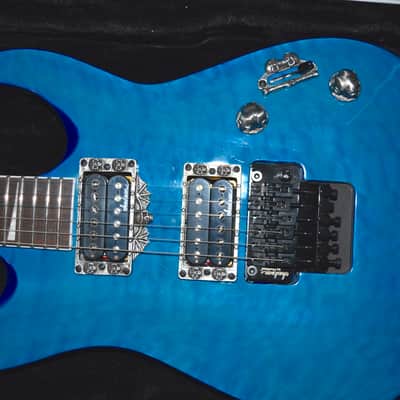 2000's Jackson JS Skulls Series Dinky JS32 DKA Archtop Guitar in Transparent Tiger Blue, w/ New Dunlop Straploks, New Skull Hardware, & Nice ABS Hardshell Case image 23