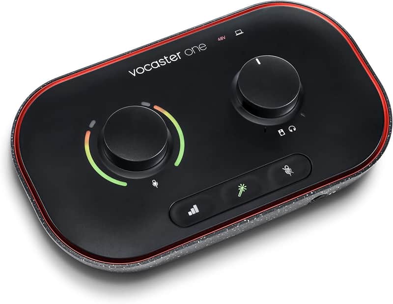 Focusrite Vocaster One — Podcasting Interface for Recording as a Solo Creator. Use Auto Gain, Enhance, and Mute for Easy Podcasting. Small, Lightweight, and Powered by Computer image 1